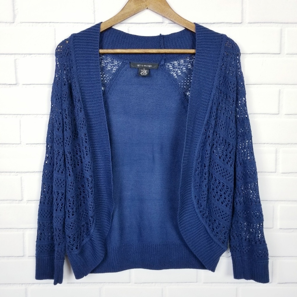 89th‎ & Madison Cardigan Womens Med Blue Open Knit